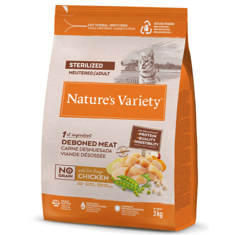 Nature's Variety Selected No grain - Ração seca para gato adulto esterilizado - Frango - Quantidade: 3 kg