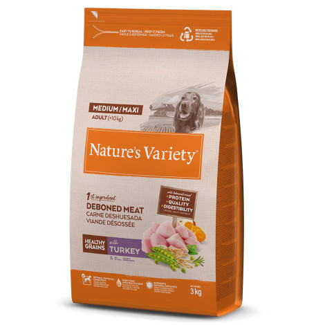 Nature's Variety Healthy Grains Medium/Maxi - Ração seca para cão adulto médio ou grande - Peru - Quantidade: 3 kg